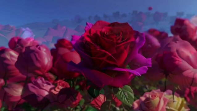 Shimmering Rose in Sunlight: 3D Animation of Rainbow-Colored, High-Resolution Rose.