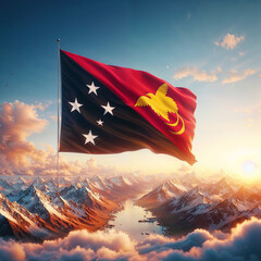 3D rendered Papua New Guinea flag, isolated on a clean background. High-quality, realistic depiction perfect for various uses, Generated by AI.