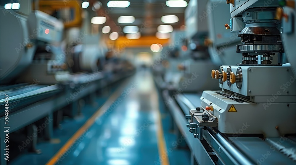 Poster inside the factory, the production of machines. generative ai.