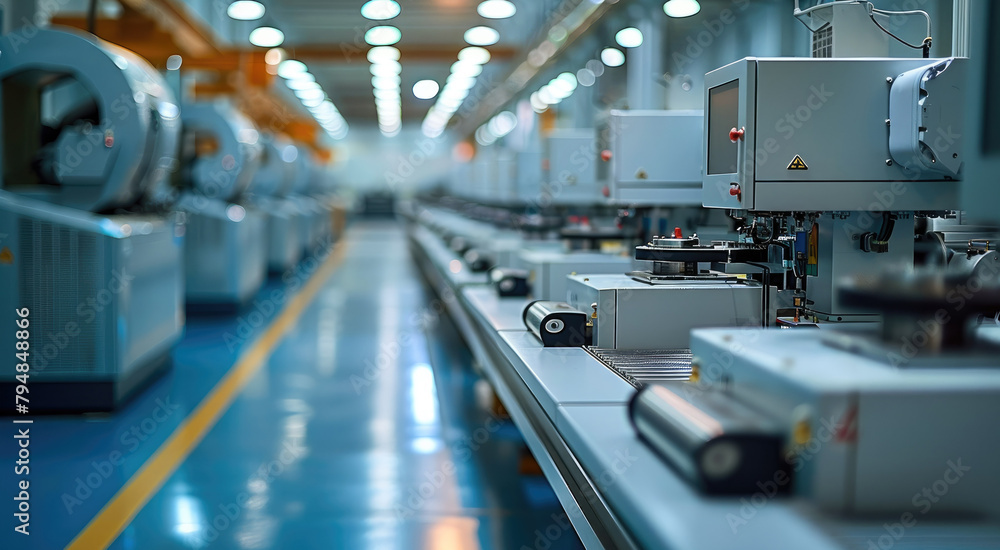 Aufkleber inside the factory, the production of machines. generative ai.