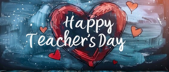 Hand sketched 'Happy Teacher's Day' lettering with heart decoration. Happy teachers day postcard.