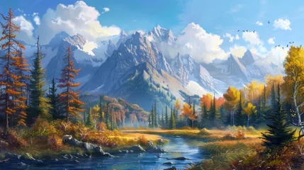  Vibrant fall mountains meadows and river © 2rogan