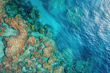 A vibrant coral reef thriving amidst clear turquoise waters, offering a glimpse of the beauty and biodiversity at risk due to climate change-induced coral bleaching and ocean acidification.