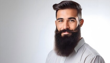 Obraz premium Man with big beard smiling on a white background
