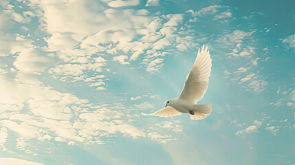 Hopeful Soar: White Dove in Serene Sky, Symbolizing Peace