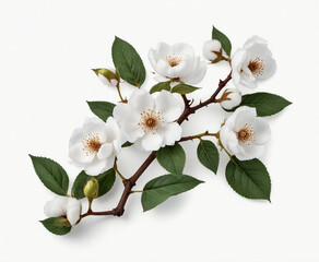 Obraz premium Tree branch with cotton flowers, cut out on white background