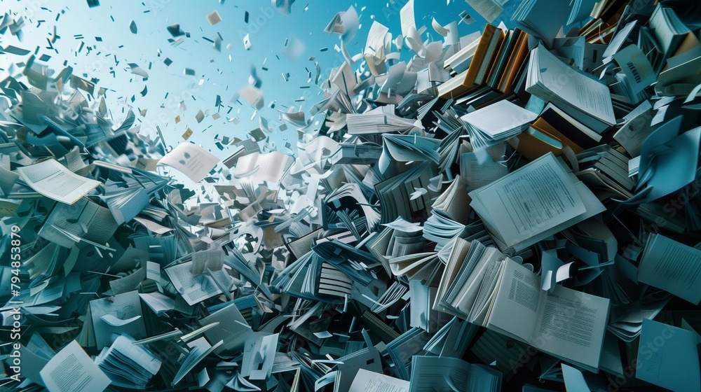 Poster an illustration of digital data waste concept, depicting a large pile of oversized, useless files an