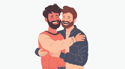 Cheerful gay couple embracing each other in a studio