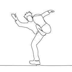man kicks his foot at the camera - one line art vector. concept aggressively raised his leg to kick