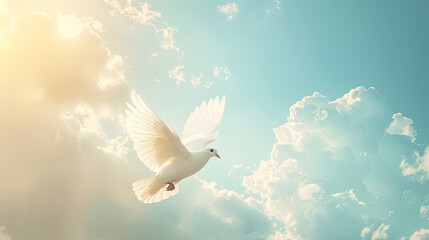 Hopeful Soar: White Dove in Serene Sky, Symbolizing Peace