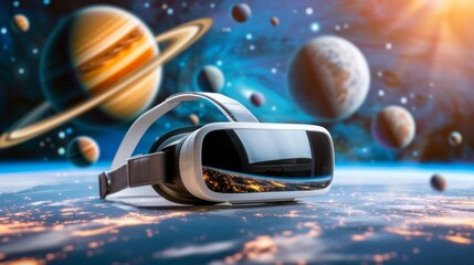 Virtual reality glasses with futuristic vision technology. VR goggles - obrazy, fototapety, plakaty