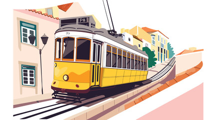 Yellow funicular on the railway in Lisbon Portugal. - obrazy, fototapety, plakaty