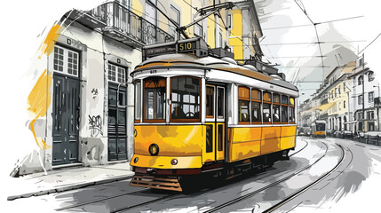 Obraz premium Yellow vintage tram on the street in Lisbon Portugal.