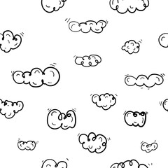 Doodle style vector clouds pattern on white background, perfect for textiles, stationery, websites and apps.