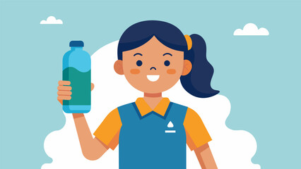 A student proudly showing off their reusable water bottle part of the schools initiative to reduce singleuse plastic.