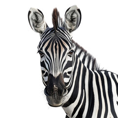 A stunning image of a zebra set against a transparent background captured in a portrait