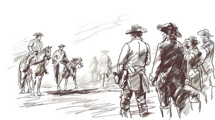 Obraz premium Historical Reenactment Scene with Costumed Figures on Horseback Commemorating America s Independence