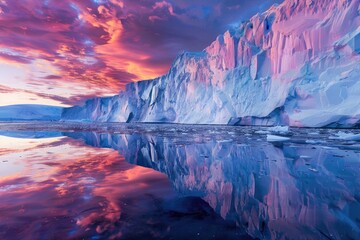 A pristine glacier reflecting the vibrant colors of a sunset, reminding us of the natural wonders threatened by global warming.
