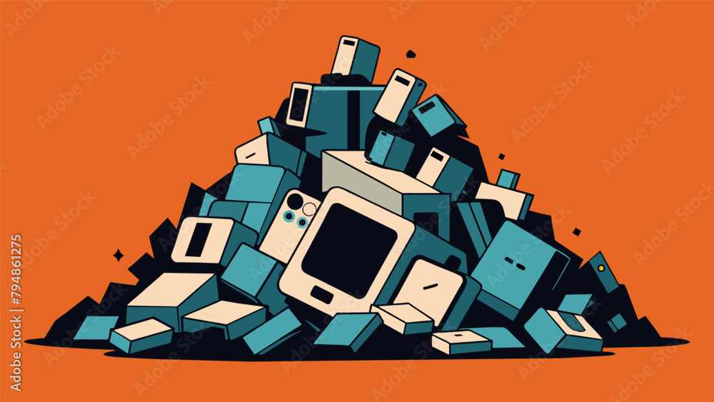 Aufkleber a pile of discarded electronics waiting to be processed holds the potential to be transformed into n
