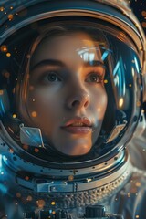Woman in Space Suit Gazing Into Distance