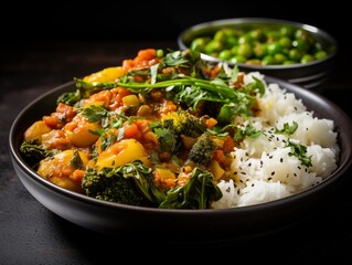 Fototapeta na wymiar A Chef's Veggie Curry Served for Dinner in a Modern Kitchen