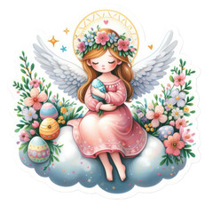 angel with easter egg cute easter sticker illustration