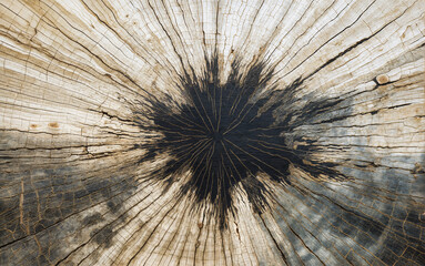 Close-Up of Ancient Tree Stump Showcasing Intricate Growth Rings and Textured Surface