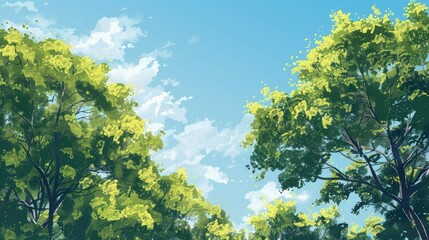 Trees with green leaves under a blue sky