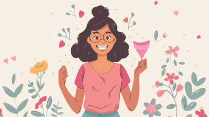 Obraz na płótnie Canvas Cheerful young woman choosing a menstrual cup 