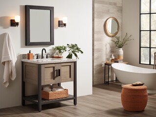 Fototapeta na wymiar A Modern Bathroom Interior on a Bright Daytime