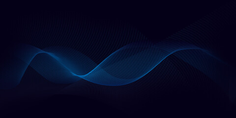 Dark abstract background with a glowing wave. Shiny moving lines design element. Modern purple,...