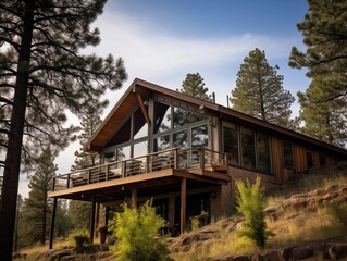 A Serene Cabin in the Pines at Dusk