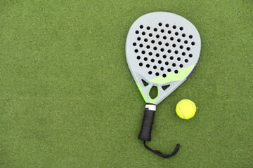 Paddle tennis racket and ball