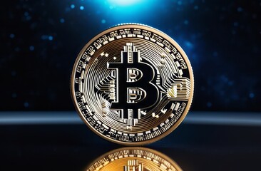 Trading, chart, bitcoin, money, rich. Close-up bitcoin coin with flying coins. Bitcoin Crypto currency Gold BTC Bit Coin close up of Bitcoin coins isolated. Blockchain technology, bitcoin mining