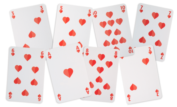 cartes à jouer coeur sur fond transparent
