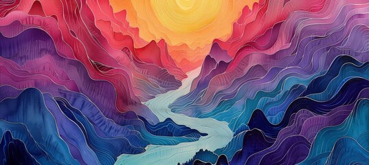 landscape in the mountains, Abstract mountains. Aesthetic watercolor golden mountain background wallpaper. illustration for prints wall arts and canvas.	
