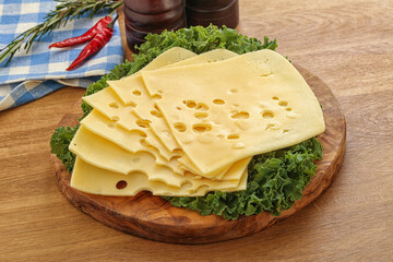 Sliced maasdam cheese for breakfast