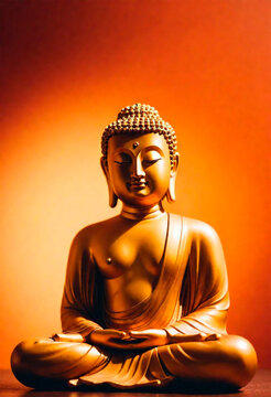 a statue of buddha is sitting in front of a colorful background.