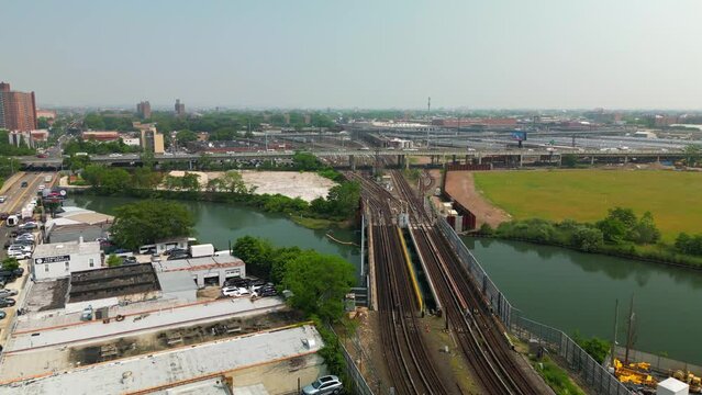 Aerial Shot of Train Tracks Near Belt Parkway