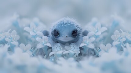 Obraz premium A tight shot of a blue-and-white blossom with an animal nestled within its center