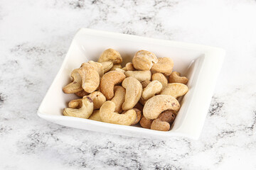 Cashew nuts heap in the bowl