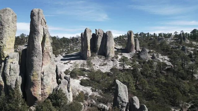 Monk stone valley park in Creel Chihuahua Mexico travel destination aerial drone