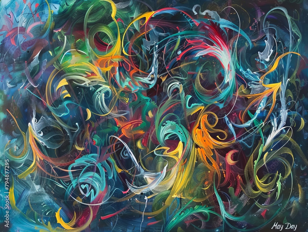 Poster abstract burst of color: dynamic expressionism in motion - vibrant artwork reflecting energy