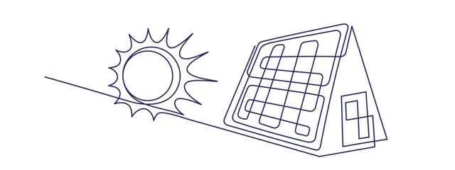 Sun, solar energy panel House continuous line sign