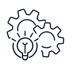 The concept of creative solutions in technology. Vector linear icon isolated on white background.