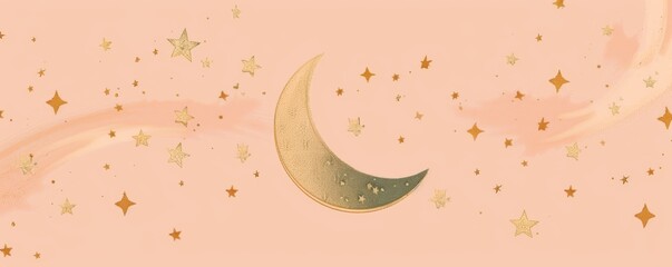 Tarot card style with moon and stars , starry night sky, whimsical beautiful moon and stars illustrations background wallpaper. moon and stars illustration for prints wall arts and canvas.