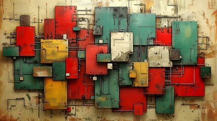 A colorful wall made of wooden blocks