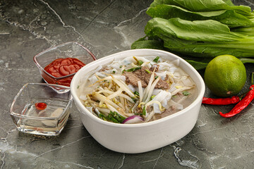 Vietnamese soup Pho Bo with beef