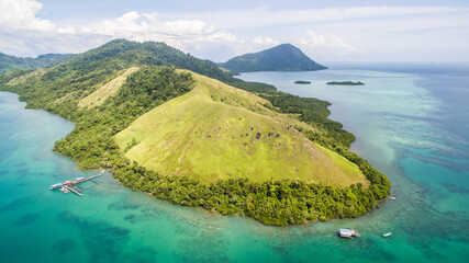 Beautiful nature view at Sirongol Hill, Timbun Mata island, Semporna Sabah, Malaysia. Aerial view