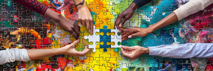 Multicultural Hands Holding Puzzle Piece with Employees' Rights Text, Symbolizing Unity and Equality - obrazy, fototapety, plakaty